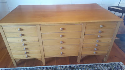 Antique butternut kneehole desk c.1900, View more