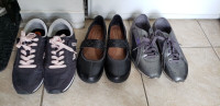 3 Ladies running shoes and flats, gently used, size 9.5
