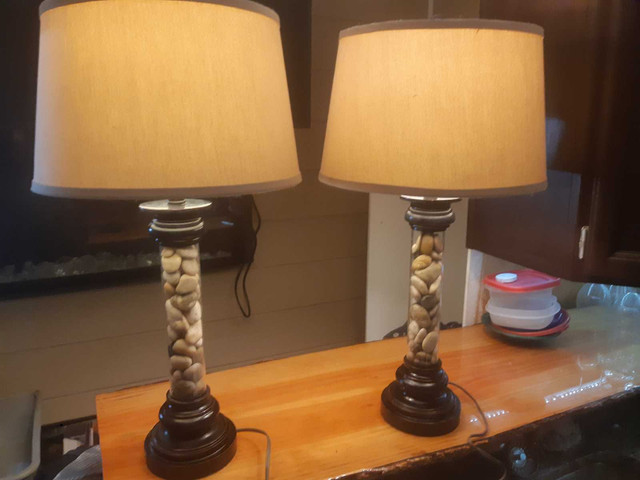Pair Of Beautiful Polished Rock Filled Lamps in Indoor Lighting & Fans in Calgary