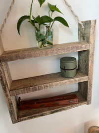 Hanging barn board shelf 