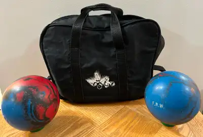 2 Five Pin Bowling Balls and Bag, View more