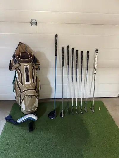 Ladies set with graphite shafts Bag Boy cart bag Cobra Driver Cobra rescue club Ping G Le irons/wedg...