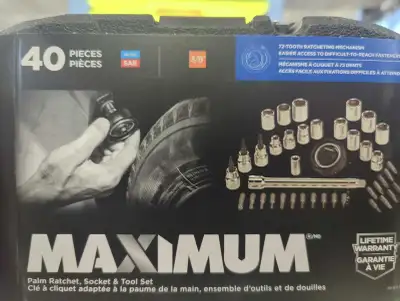 This Maximum Palm Ratchet, Socket & Tool Set, featuring 40 pieces, is designed for easier access to...