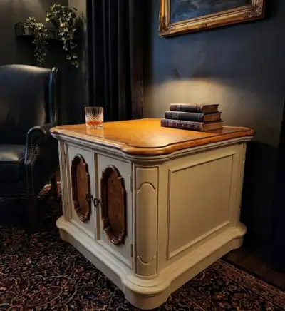 vintage wood burl storage table - Thomasville 1972, View more