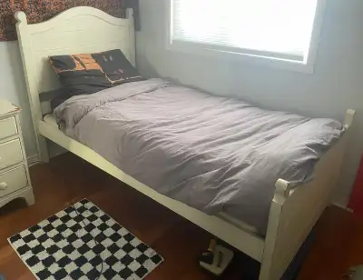 Solid Wood White chalk custom painted Twin Bed, View more