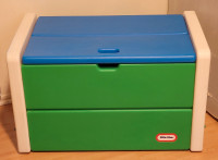 Vintage 80's Little Tikes Full Size Green/White Toy Box Blue Lid