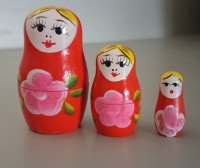 Vintage Russian Miniature Red Nesting Dolls - set of 3
