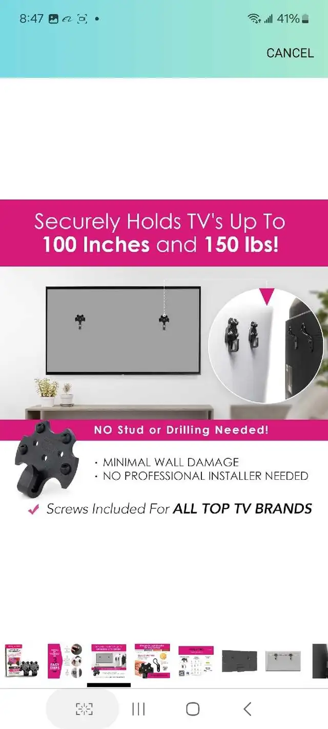 BUSHAD No Stud TV Wall Mount, No Drill TV Mount Brackets, Studle in TVs in Markham / York Region - Image 5