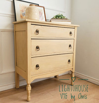 Refinished Antique dresser in a Pottery Barn-inspired bonewhite