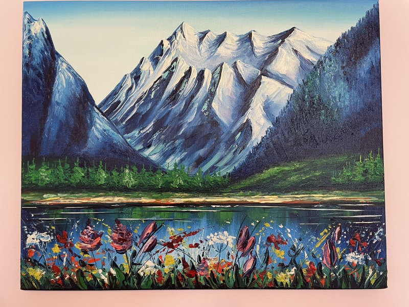 Original oil painting on canvas Swiss Alps Mountains Arts