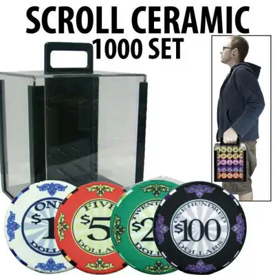 Poker Chip Set 1000 True Ceramic Scroll Design Casino Chips
