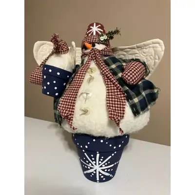 Snowman with wings and clay pots Christmas decorations, View more