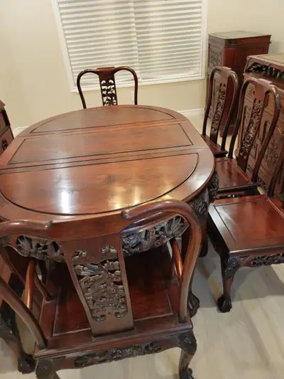MOVING SALE:Vintage Rosewood handcrafted solid wood dining room, View more