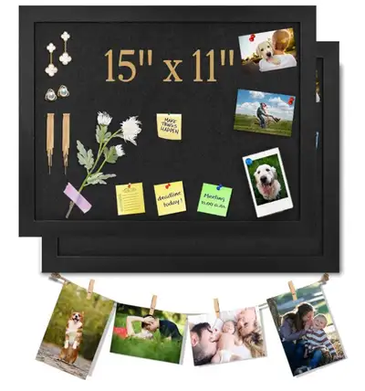 2PCS Black Bulletin Boards Cork Board with Felt, 15"x11" Small Display Pin Board Vision Board for Wa...