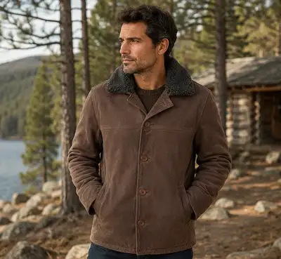 Men’s Sherpa Collar Leather Jacket, View more