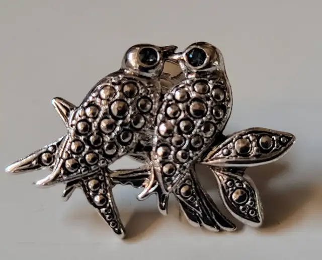Silver Tone Lovebirds Bird Blue Rhinestone Eye's Lapel Hat Pin63235120870147124