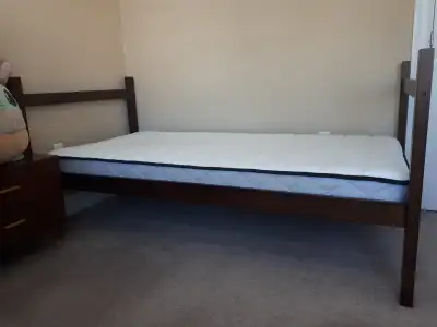 Sealy Essentials Evan II Medium Twin Mattress + Wood Twin Bed, View more