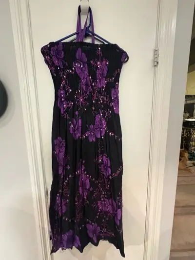 Purple Floral Halter Maxi Dress, View more