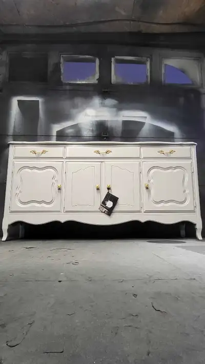 Vintage modern Sideboard in offwhite with gold hardw, View more
