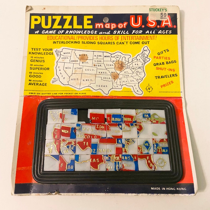 Vintage Puzzle Map of US Sliding Interlocking Squares Map of USA Arts