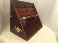 60s 70s Wood Brass 2 LEVEL DESK ORGANIZER Four Pull Out Drawers