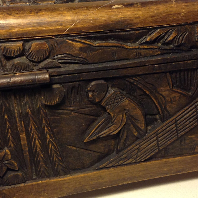 Antique CHINESE Hand Carved Wood Chest Box Peple  and Landscape in Arts & Collectibles in Vancouver - Image 2