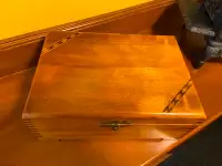 Vintage Wood Box with Poker Chips and Cards