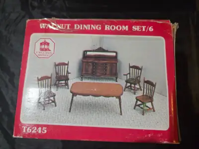1:12 Scale Town Square Miniatures Walnut 6Pce Dining Room Set, View more