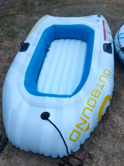 Outbound 2 man inflatable boat comes with oars. Perfect for floating down the river or play at the l...