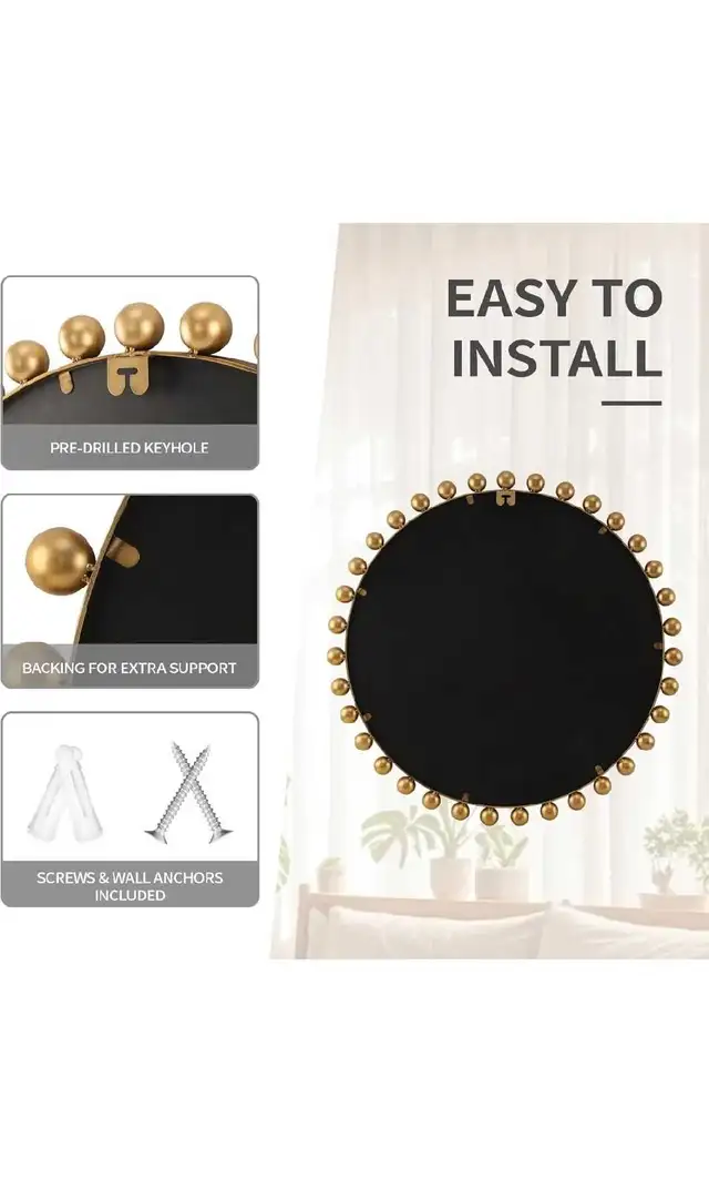 30 Inch Round Wall Mirror with Antique Gold *** BRAND NEW *** in Home Décor & Accents in Edmonton - Image 8