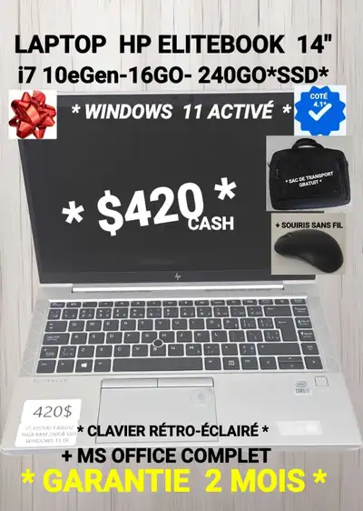 LAPTOP  HP 14 "- i7 10eGen-16GO-240GO*SSD*, View more