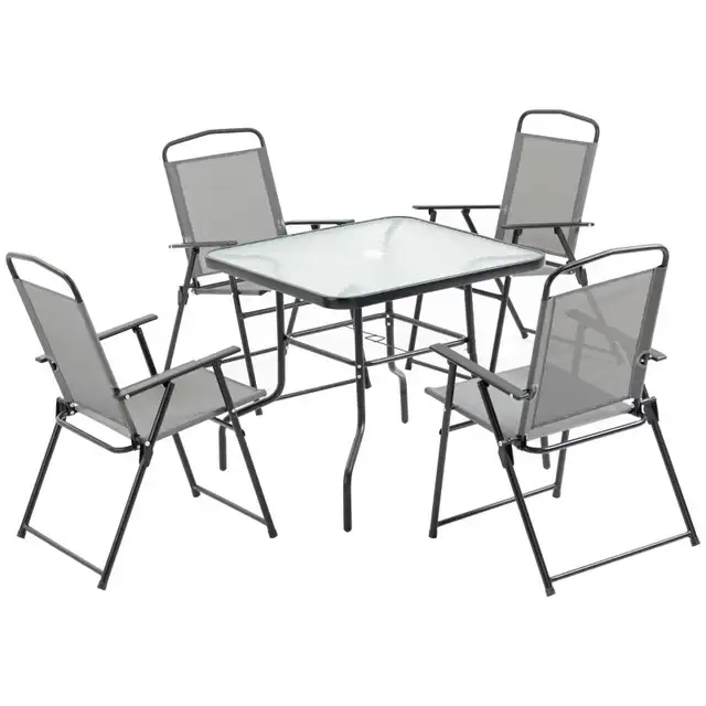 5 Pieces Patio Table and Chairs, Outdoor Dining Set with 4 Fold in Patio & Garden Furniture in Markham / York Region - Image 3