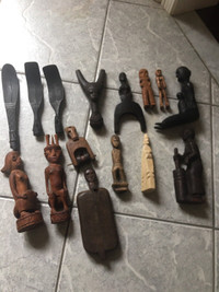15 pieces antique museum worthy African carved woodcrafts