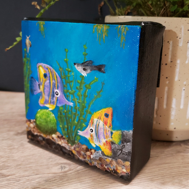 "The Tiny Blue" - miniature aquarium 4inches acrylic painting in Arts & Collectibles in Ottawa - Image 2