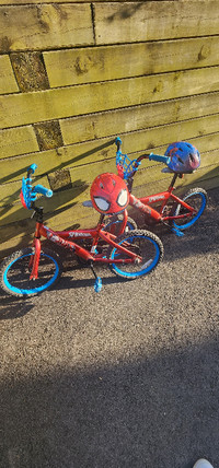 Kids bikes and helmets (spider man)
