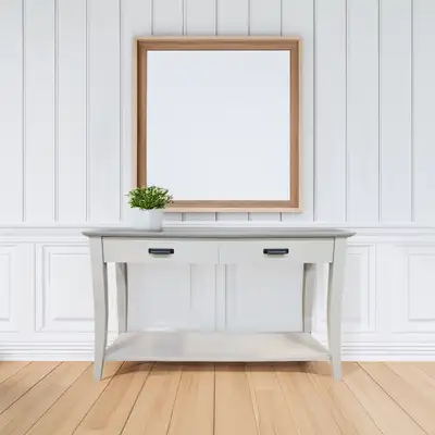 This stunning hall table has been updated in the colour Cathedral Taupe, complemented by a natural w...