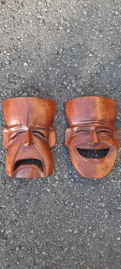 Wooden Theater masks wall decor, View more