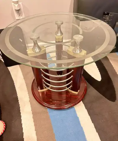 Round Glass Coffee / Side Table with Wood & Metal Base, View more