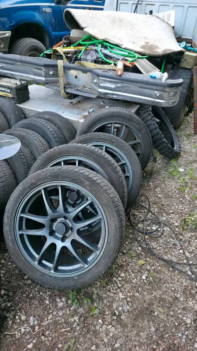 18 inch 5x114.3 rssw rims off of 03 subaru wrx, tires are no good. Slight curb rash on one of the wh...