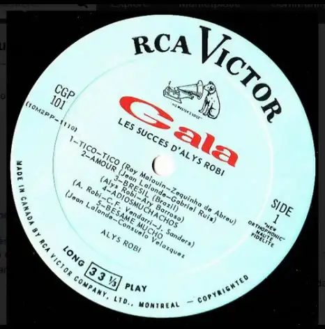 Alys Robi ‎– Les Succès D'Alys Robi  (1961) LP62854391990018122
