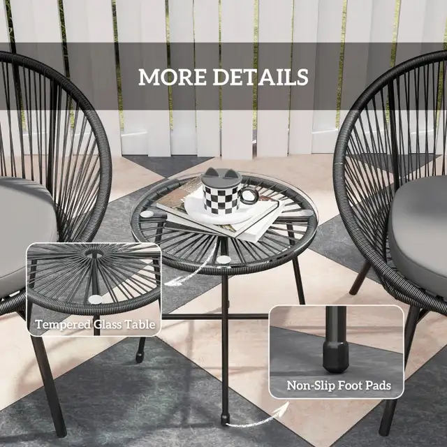  3 Piece Wicker Patio Furniture Set with Soft Seat Cushions, Tem in Patio & Garden Furniture in Markham / York Region - Image 8