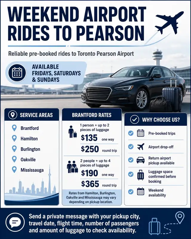 Weekend Pearson Airport Rides – Brantford to GTA