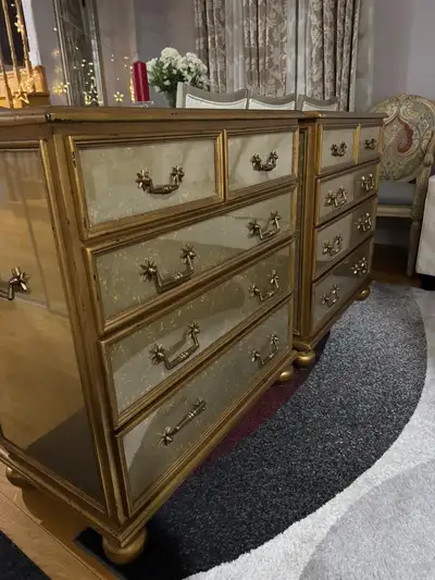 Pair of Theodore Alexander AntiquedMirrored Nightstands, View more