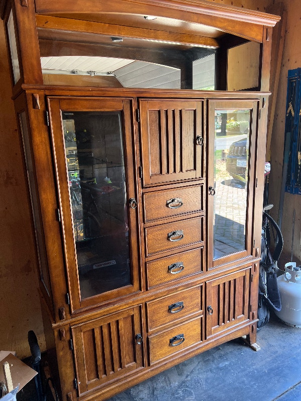 Solid wood hutch with lighted shelving. Hutches & Display