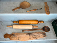 ASSORTED VINTAGE WOODEN KITCHEN UTENSILS - ROLLING PINS LADLES