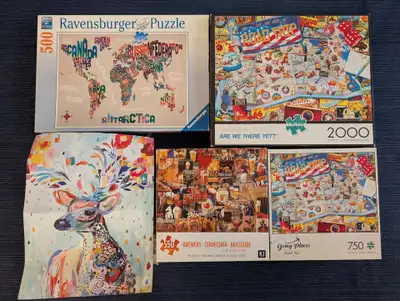 --- $17 for all 5 --- Ravensburger 500 piece World in Words, missing 2 pieces $4. Brewery 550 piece...