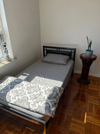 Single size mattress with metal bedframe for sale. 
