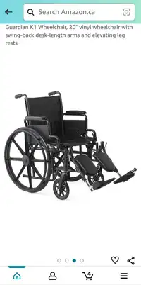 Guardian K1 Wheelchair 20" vinyl wheelchair swing-back Arms Leg 
