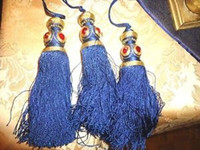 Large Cobalt Blue Gold & Red Crystal Tassels by Bombay Co NEW!!