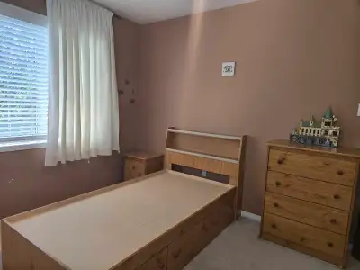 Twin Bed Set with Drawer and Nightstand in excellent condition, View more